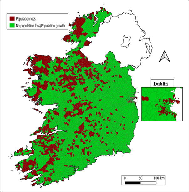 Understanding trends of population loss across Irish Electoral